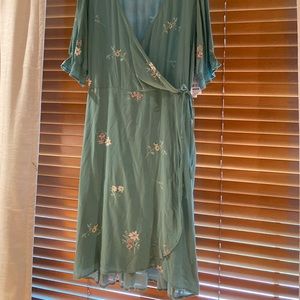 Green Dress with Soft Floral Print